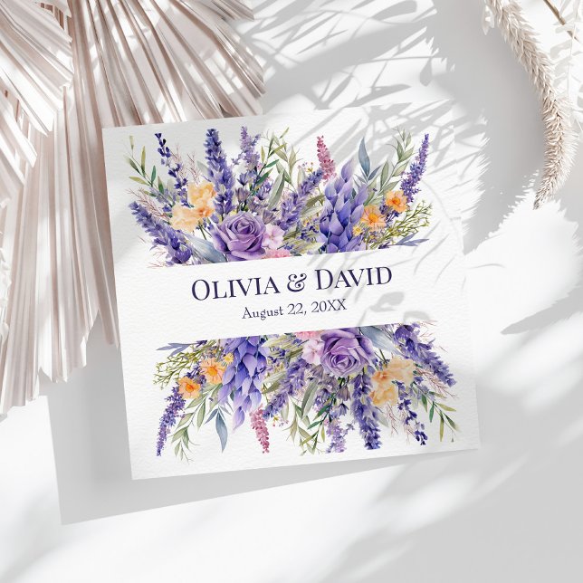 Boho Lilac Watercolor Wildflower Wedding Napkins (Boho Lilac Watercolor Wildflower Wedding Napkins on a sunny neutral boho table.)