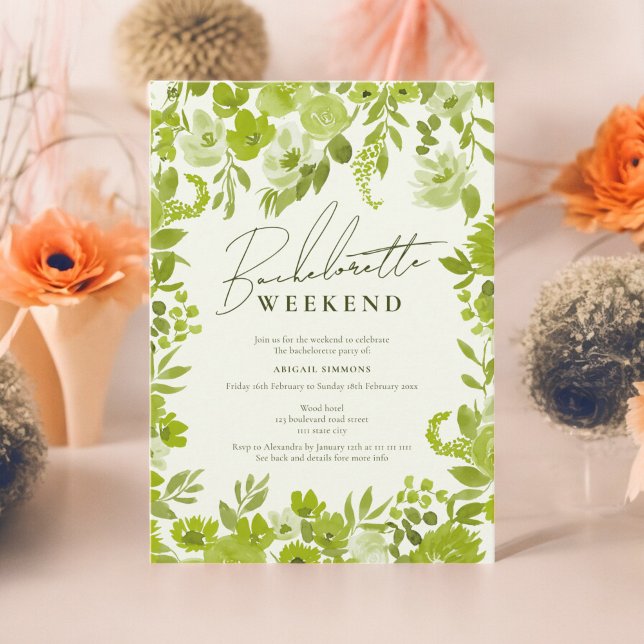 Boho lime green hand painted bachelorette weekend invitation (Boho lime green hand painted bachelorette weekend invitation)