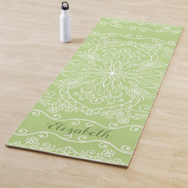 Boho Lime Green Mandala Elegant Monogrammed Yoga Mat (In Situ)