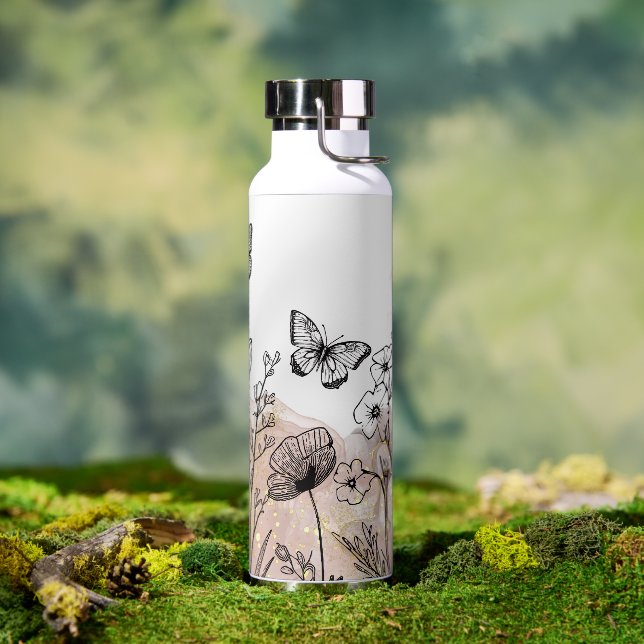 Boho Line Art Flowers Water Bottle (Outdoor)