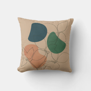 Boho Line Art Plant, Earthy Botanical Cushion