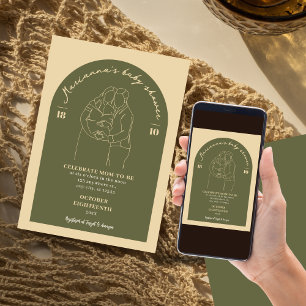 Boho Line Green Art Baby Shower Minimalist Invitation