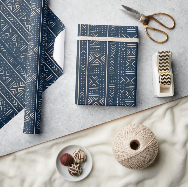 Boho Linear Mudcloth | Classic Indigo Wrapping Paper (Crafts)