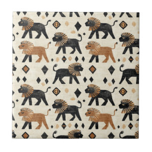 Boho Lion Tribal Safari Pattern Ceramic Tile