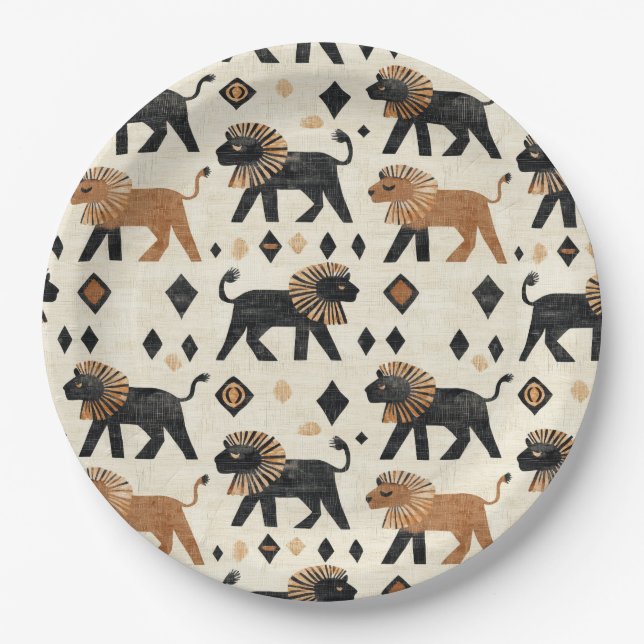 Boho Lion Tribal Safari Pattern Paper Plate (Front)