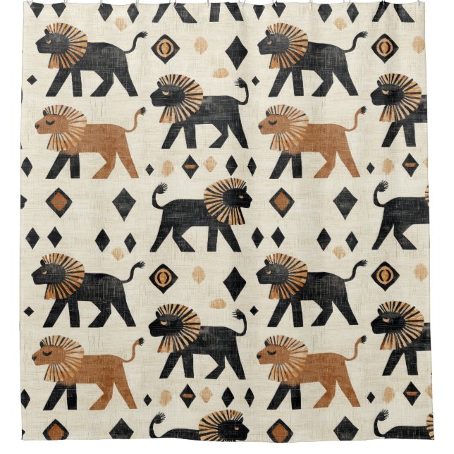 Boho Lion Tribal Safari Pattern Shower Curtain (Front)