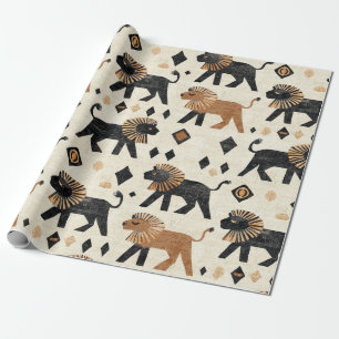Boho Lion Tribal Safari Pattern Wrapping Paper