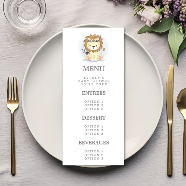 Boho Lion Tribal Watercolor Baby Shower Menu (Creator Uploaded)