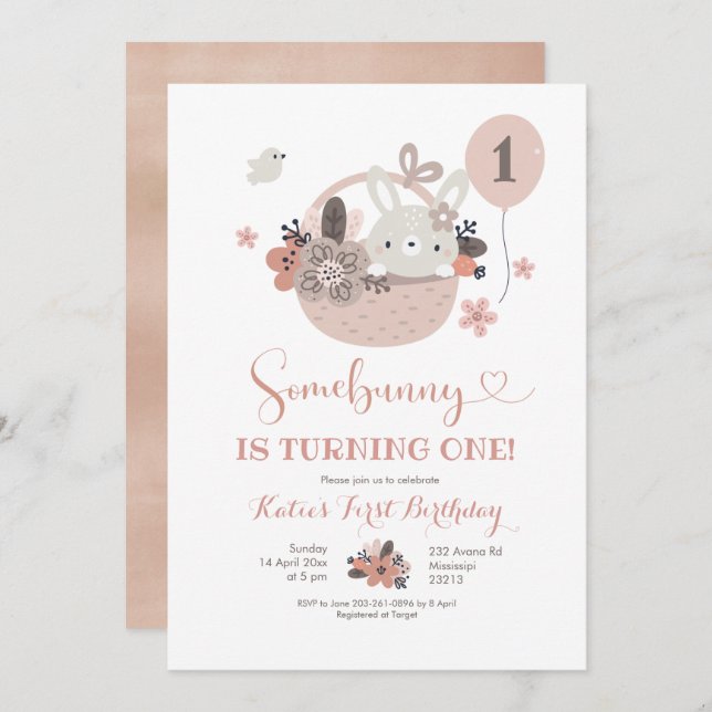 Boho Little Bunny Birthday Invitation (Front/Back)