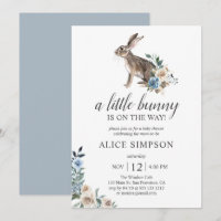 Boho Little Bunny Dust Blue Flowers Baby Shower In