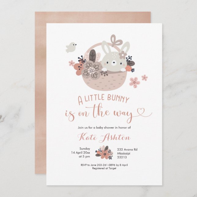 Boho Little Bunny is on the way Baby Shower Invitation (Front/Back)
