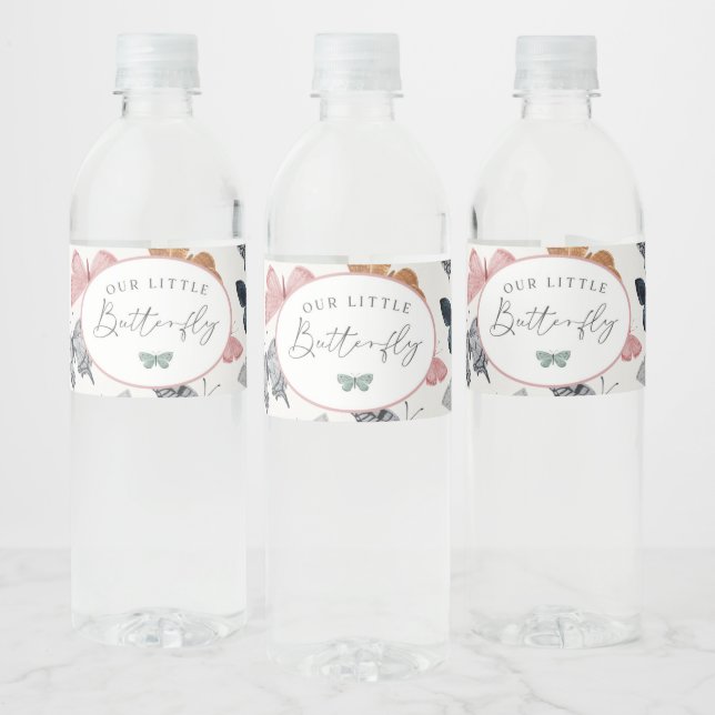 Boho Little Butterfly Birthday Party or Shower Water Bottle Label (Bottles)
