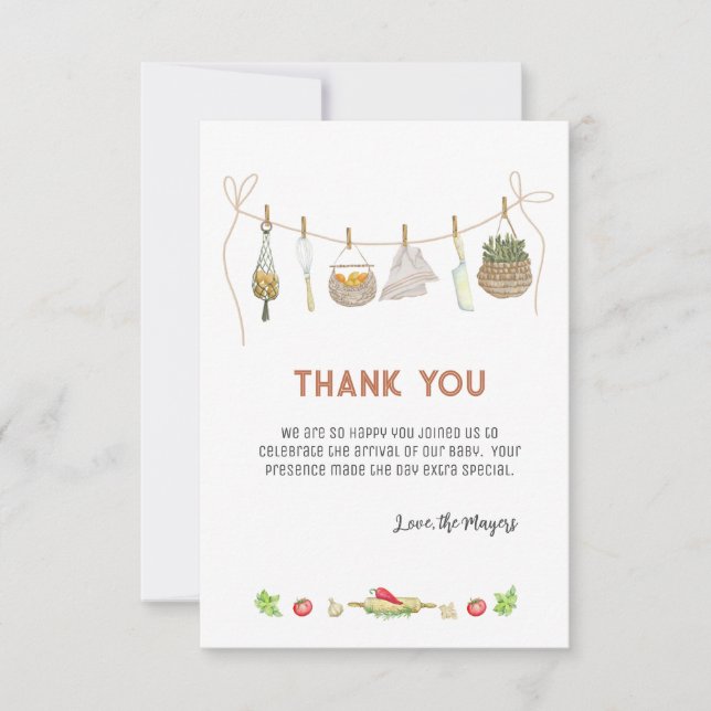 Boho Little Chef Baby Shower Thank You Card (Front)
