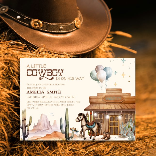 Boho Little Cowboy Western Baby Shower Desert Invitation (Creator Uploaded)