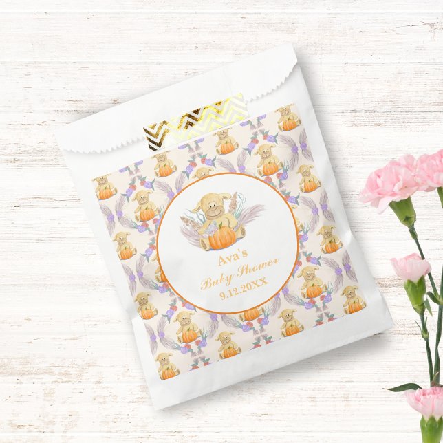Boho Little Lamb Pumpkin Watercolor Baby Shower Favour Bag (Sweet favor bag, cherish little one's arrival with captivating art!)
