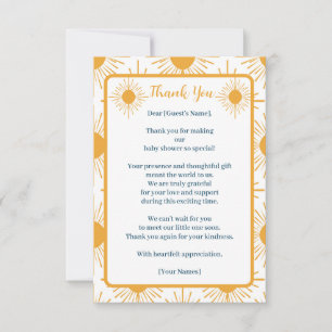 Boho Little Ray of Sun Baby Shower Thank You Card