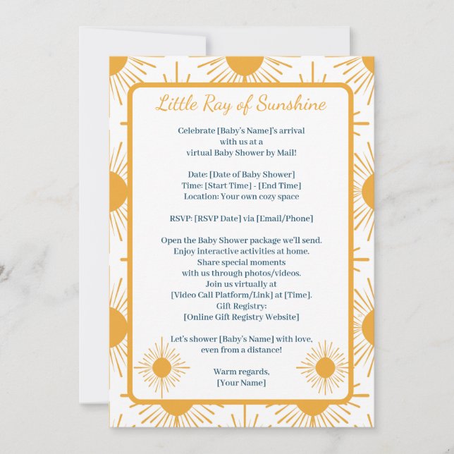 Boho Little Ray of Sun Neutral Shower By Distance Invitation (Front)