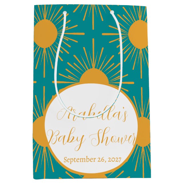 Boho Little Ray of Sun Turquoise Baby Shower  Medium Gift Bag (Front)