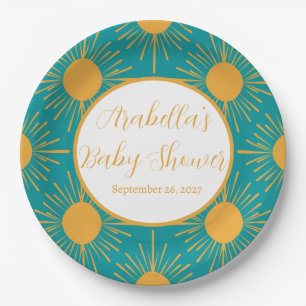 Boho Little Ray of Sun Turquoise Baby Shower  Paper Plate