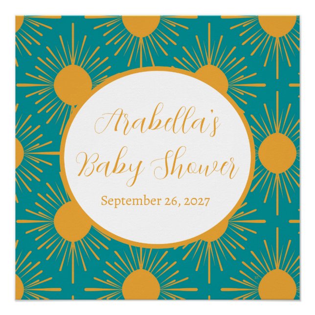 Boho Little Ray of Sun Turquoise Baby Shower  Poster (Front)