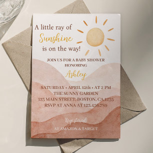 Boho Little Ray Of Sunshine Baby Shower Invitation