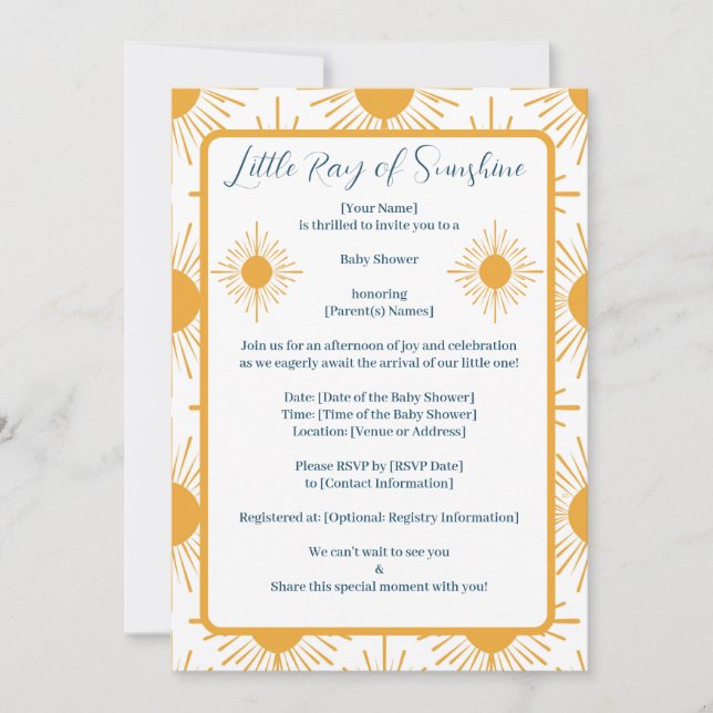 Boho Little Ray of Sunshine Neutral Baby Shower Invitation (Front)