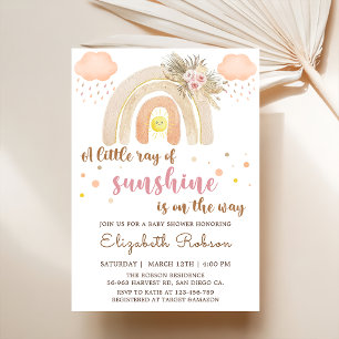 Boho Little Ray of Sunshine Rainbow Baby Shower  Invitation