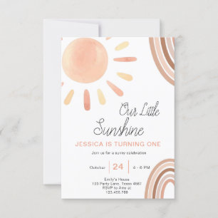 Boho Little Sunshine 1st Birthday Invitation Sun