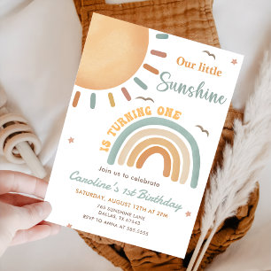Boho Little Sunshine 1st Birthday Party Invitation