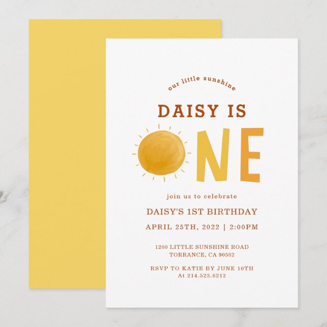 Boho Little Sunshine Is One 1st Birthday  Invitation (Front/Back)
