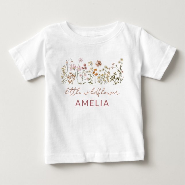 Boho Little Wildflower 1st Birthday Baby T-Shirt (Front)