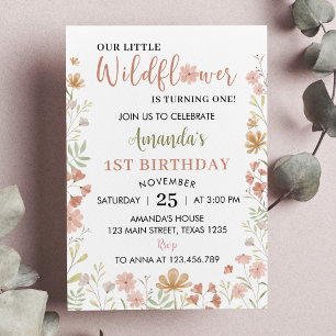 Boho Little Wildflower 1st Birthday Invitation