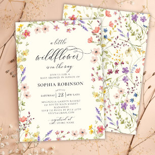 Boho Little Wildflower Chic Script Baby Shower Invitation