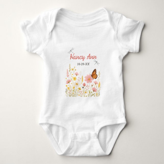 Boho Little Wildflower Custom Baby Name Baby Bodysuit (Front)