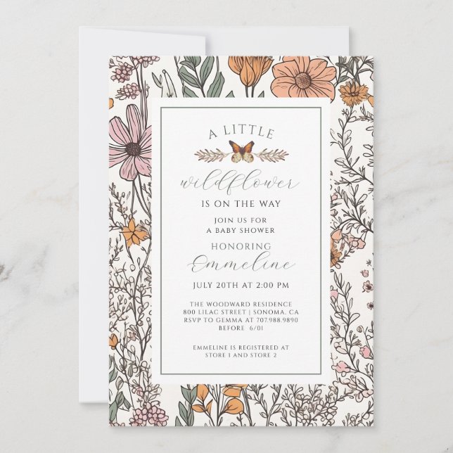 Boho Little Wildflower Girl Baby Shower Invitation (Front)