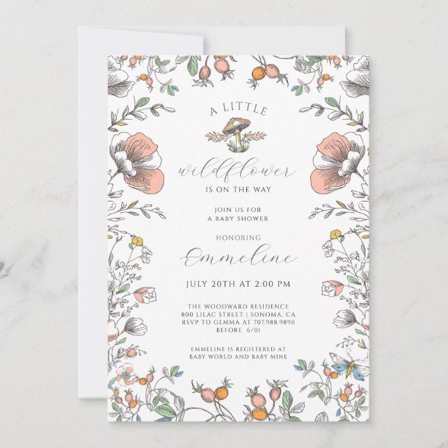 Boho Little Wildflower Girl Baby Shower Invitation (Front)