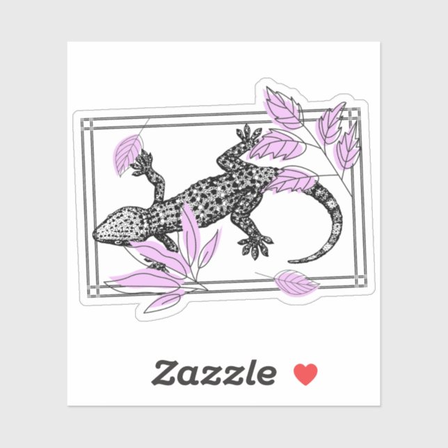 Boho Lizard & Pink Leaves - Zen Art (Sheet)