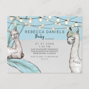 Boho Llama Feather Oh Baby Boy Shower Announcement Postcard