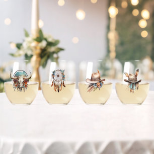 Boho Long Live Cowgirls Stemless Wine Glasses (4)