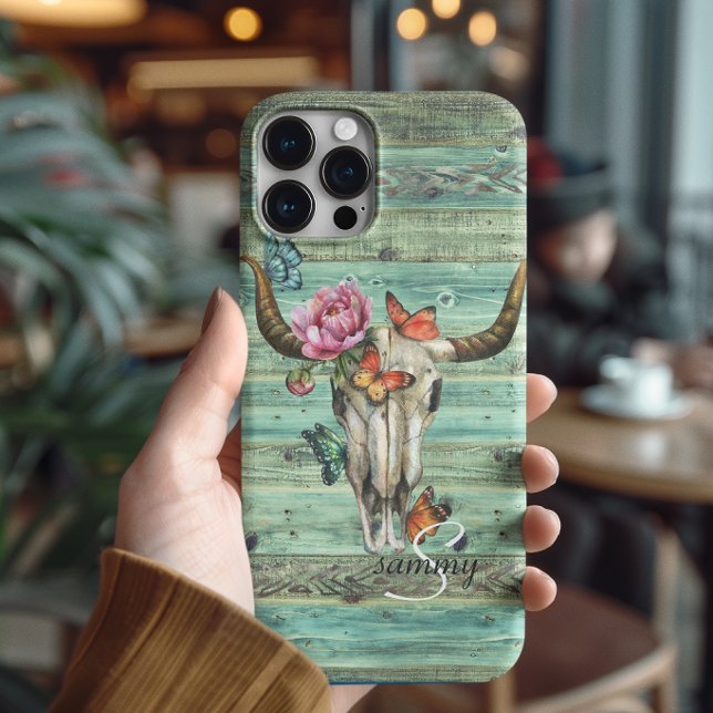 Boho Longhorn Skull Floral Monogram Case-Mate iPhone Case (Creator Uploaded)