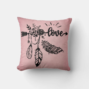 Boho Love and Feathers Home Decor Cushion