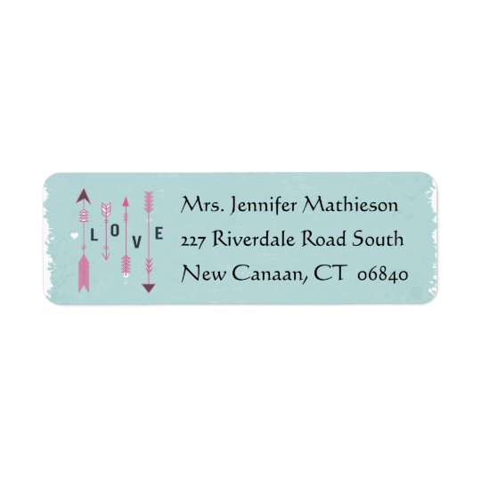 Boho Love Arrows Blue & Pink Return Address Return Address Label