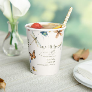 Boho Love Bug Insects Dragonfly baby shower Paper Cups