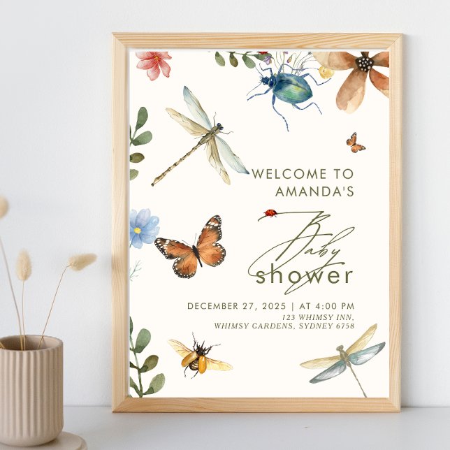 Boho Love Bug Insects Dragonfly baby shower Poster (Creator Uploaded)
