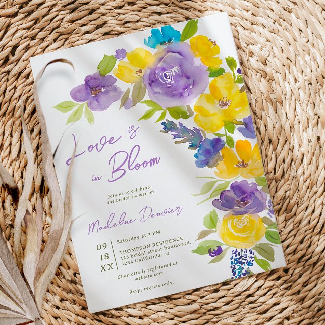 Boho love in bloom lavender floral bridal shower invitation (Boho love in bloom lavender floral bridal shower invitation)