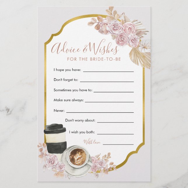 Boho Love is Brewing Bridal Shower Advice Card (Front)