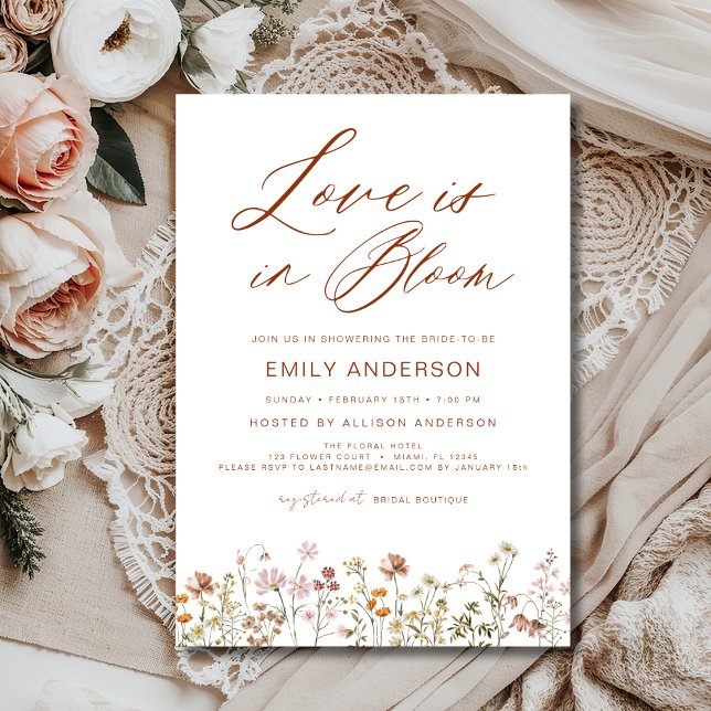 Boho Love is in Bloom Wildflower Bridal Shower Invitation (Creator Uploaded)