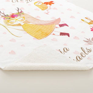 Boho Love Little Girl Owl Rabbit Date Name Sherpa Blanket
