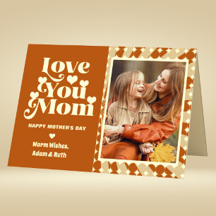 Boho Love You Mum Personalised Photo Mothers Day Foil Greeting Card