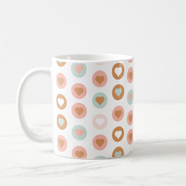 Boho Loving Hearts Love Valentines Colourful Coffee Mug (Left)